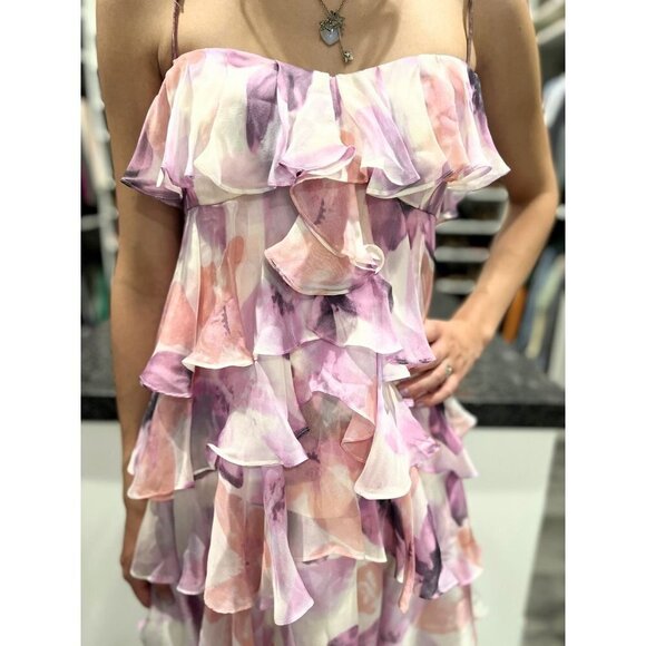 Marchesa Notte Floral Watercolor Tiered Dress $795 - Picture 3 of 8